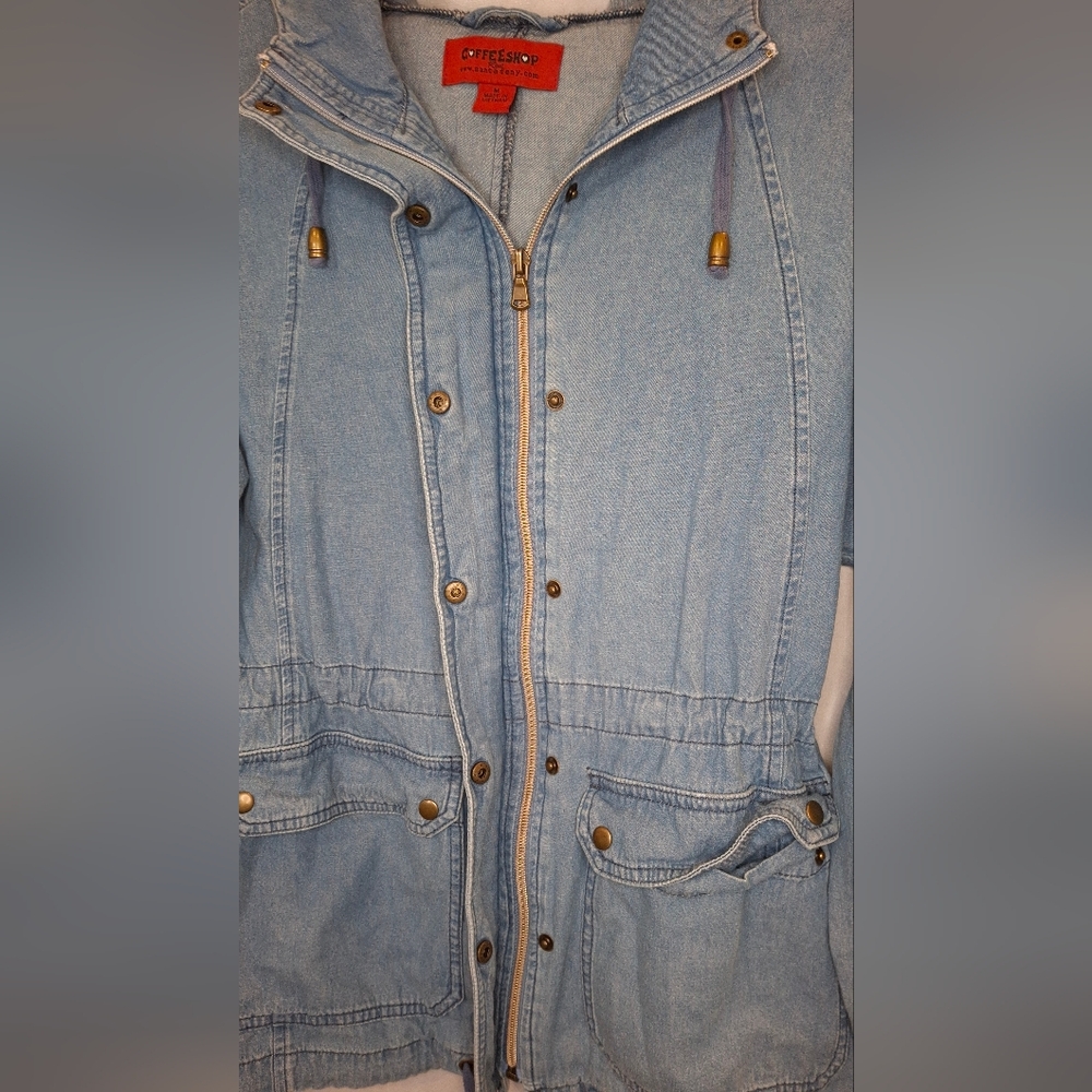Coffee Shop Red Womens Soft Long Sleeve Denim Zip Up Jacket pockets Size Medium